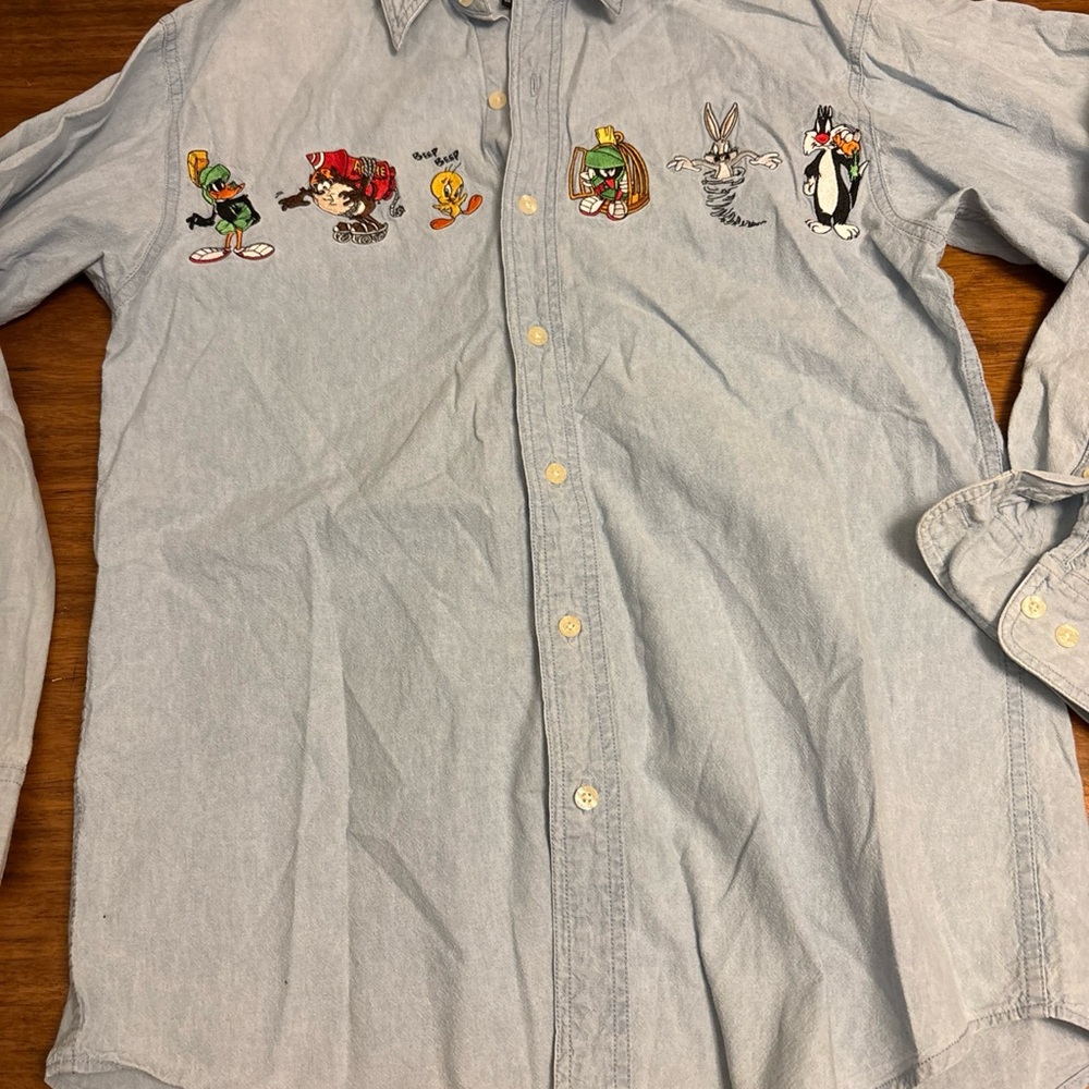 Warner Bros Looney Tunes Character Denim Button-Up Shirt - Mens Small